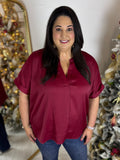 Burgundy Satin Blouse - Plus