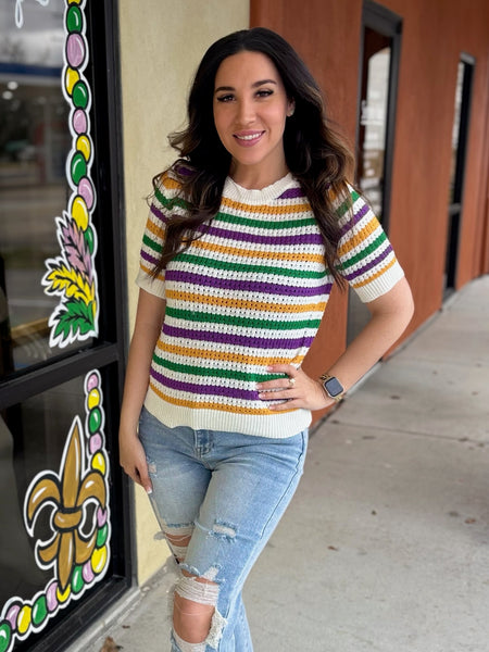 Striped Knit Mardi Gras Top