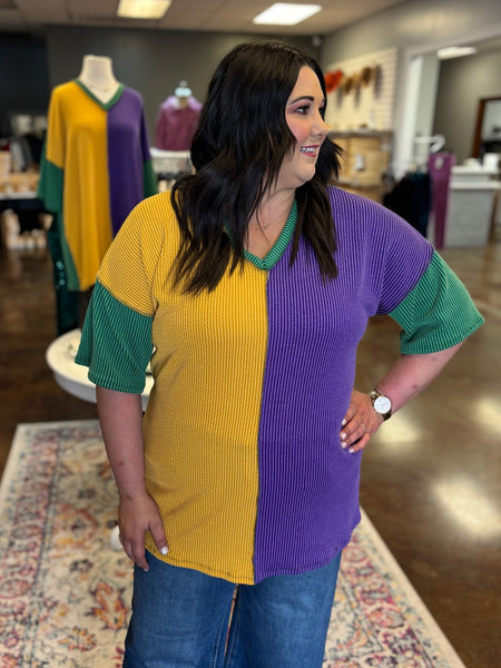 Color Block Mardi Gras Top - Plus