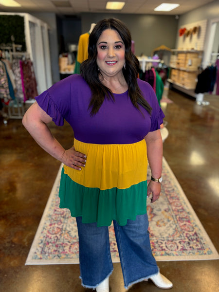 Mardi Gras Babydoll Top - Plus