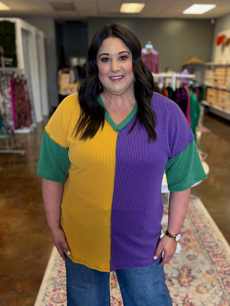 Color Block Mardi Gras Top - Plus