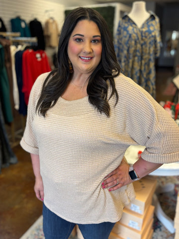 Taupe Waffle Knit Top - Plus