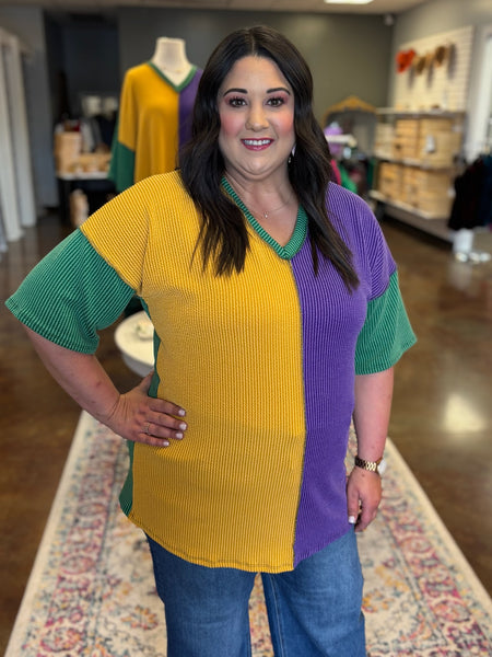 Color Block Mardi Gras Top - Plus