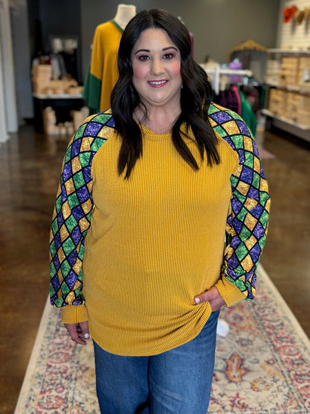 Contrast Sleeve Mardi Gras Top - Plus