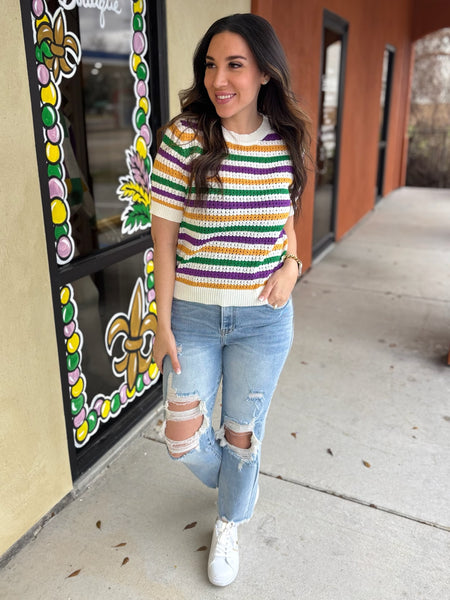 Striped Knit Mardi Gras Top