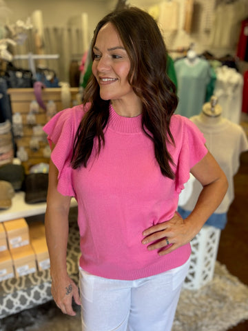 Bubblegum Chic Ruffle Sleeve Top