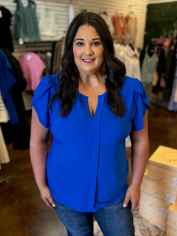 True Blue Tulip Sleeve Top - Plus