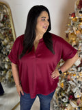 Burgundy Satin Blouse - Plus