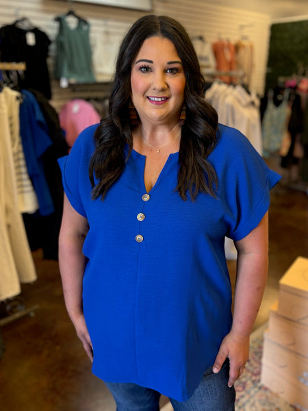 Blue Me Away Button Front Top - Plus