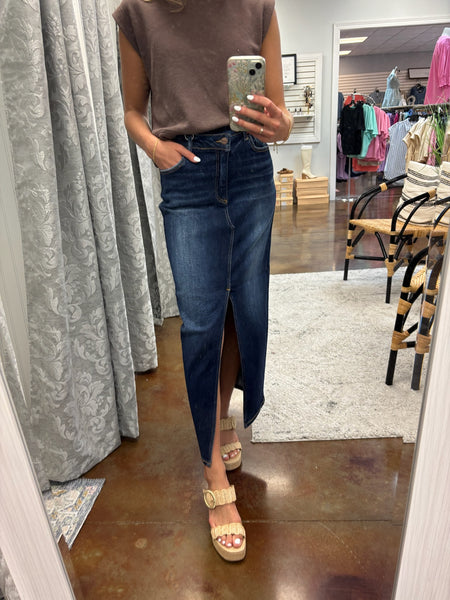 Cloe Crossover Waist Denim Skirt - Risen