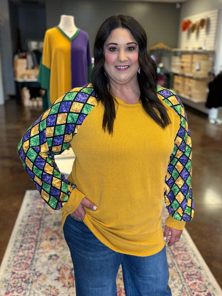 Contrast Sleeve Mardi Gras Top - Plus