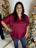 Burgundy Satin Blouse - Plus