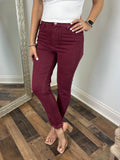 Wine Frayed Hem Skinny Jean - Risen