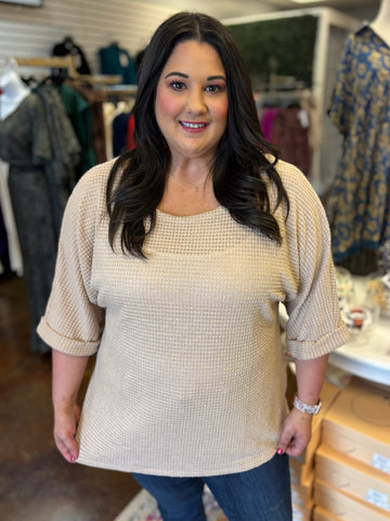 Taupe Waffle Knit Top - Plus