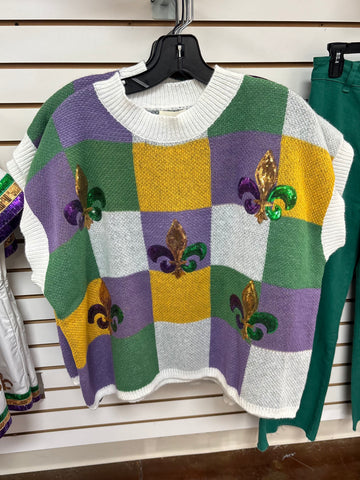 Party Gras Checkered Sweater Top