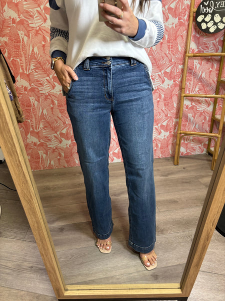 Judy Blue Full Size Double Button Wide Leg Jeans