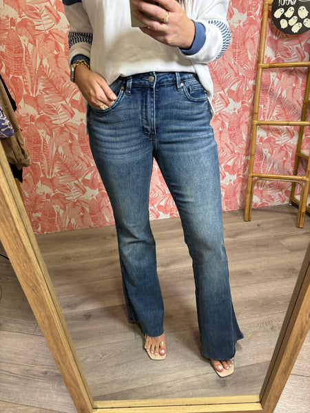 Judy Blue Full Size Tummy Control Cut Hem Flare Jeans